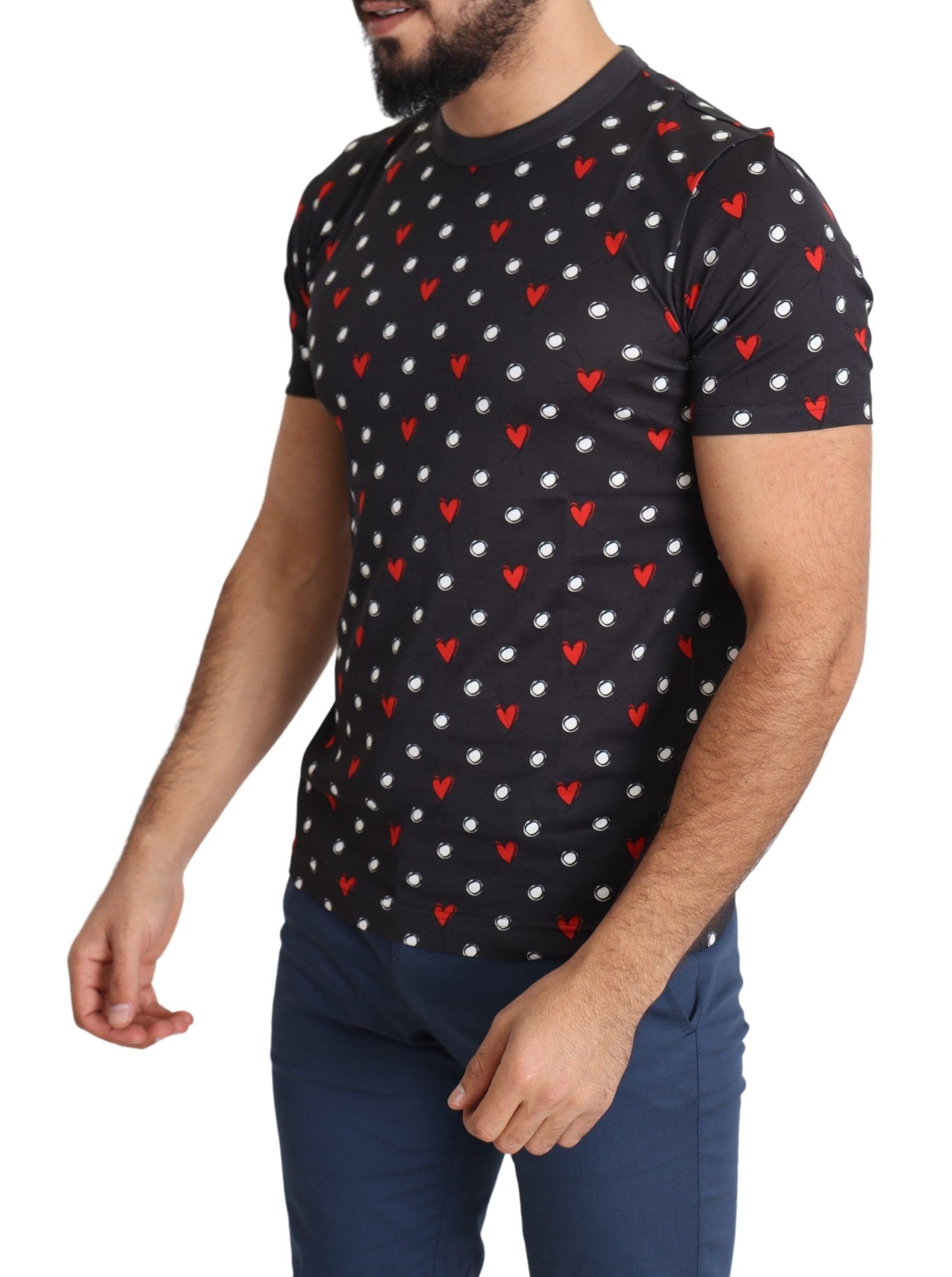 Dunkelgraues Baumwoll-T-Shirt mit Herzdruck für Männer