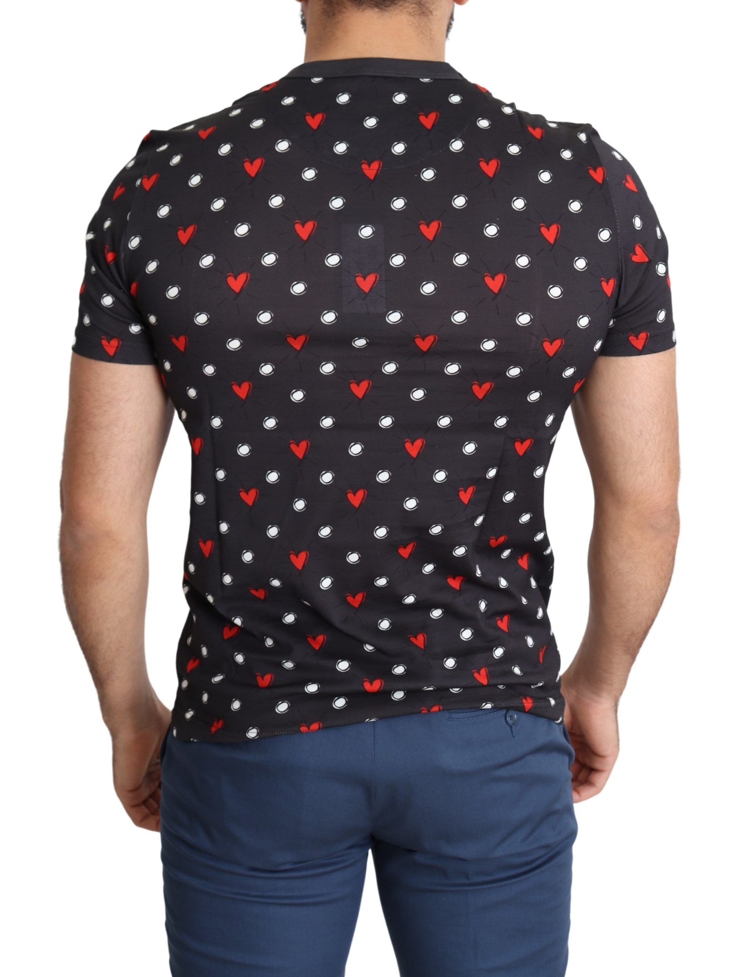 Dunkelgraues Baumwoll-T-Shirt mit Herzdruck für Männer