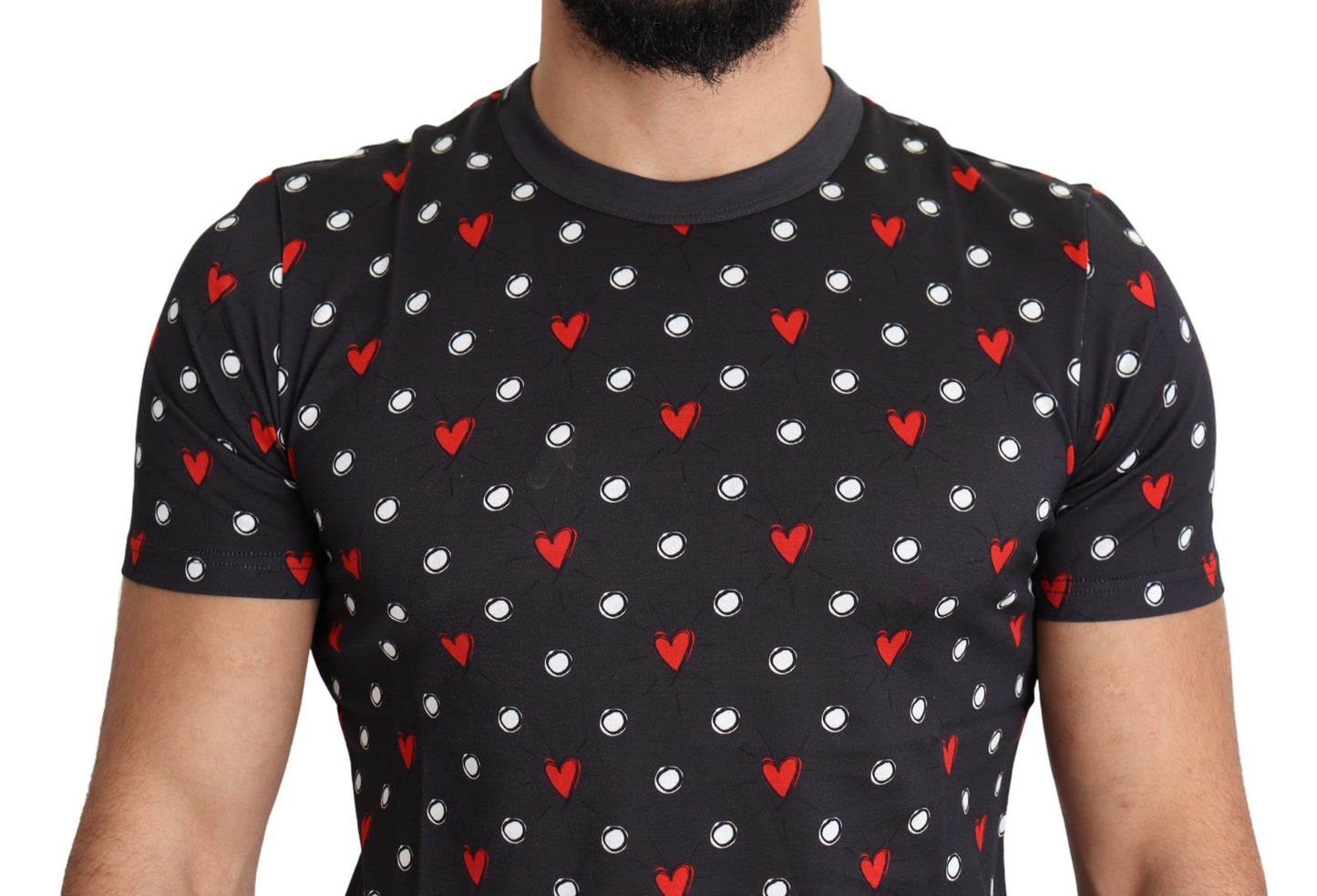 Dunkelgraues Baumwoll-T-Shirt mit Herzdruck für Männer