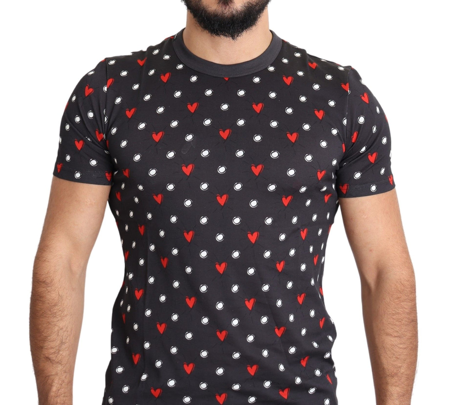 Dunkelgraues Baumwoll-T-Shirt mit Herzdruck für Männer