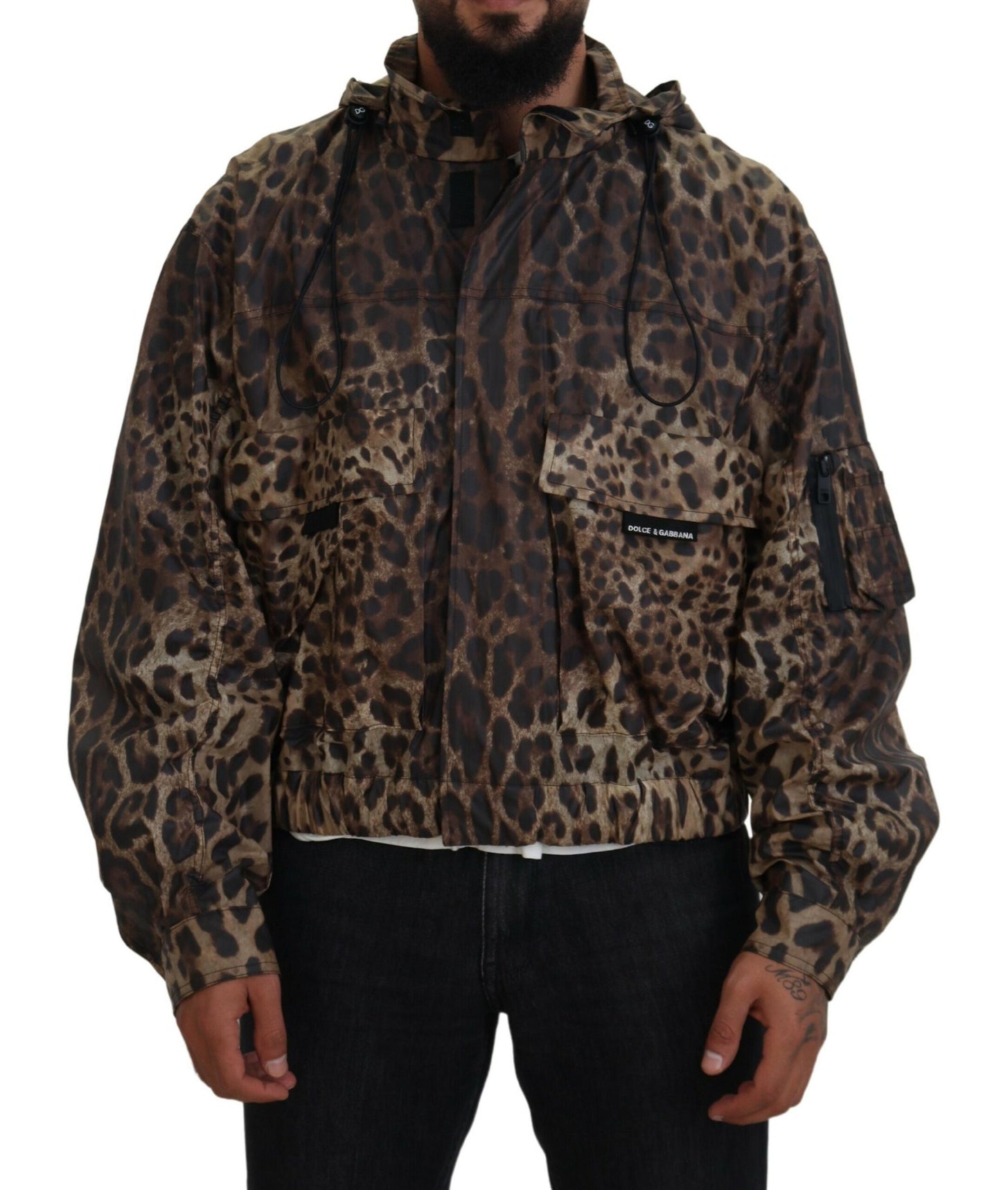 Braune Leoparden Print Männer Kapuzenjacke