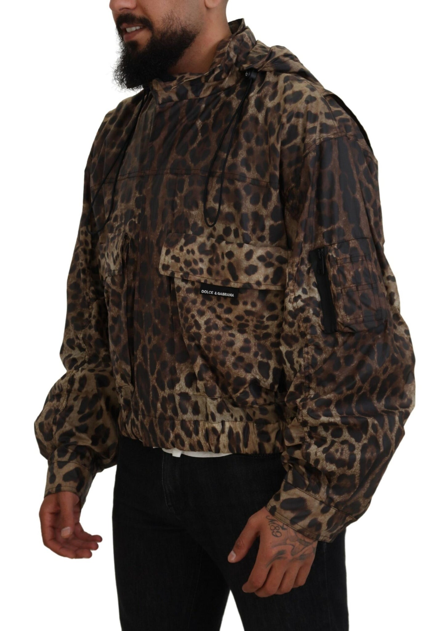 Braune Leoparden Print Männer Kapuzenjacke