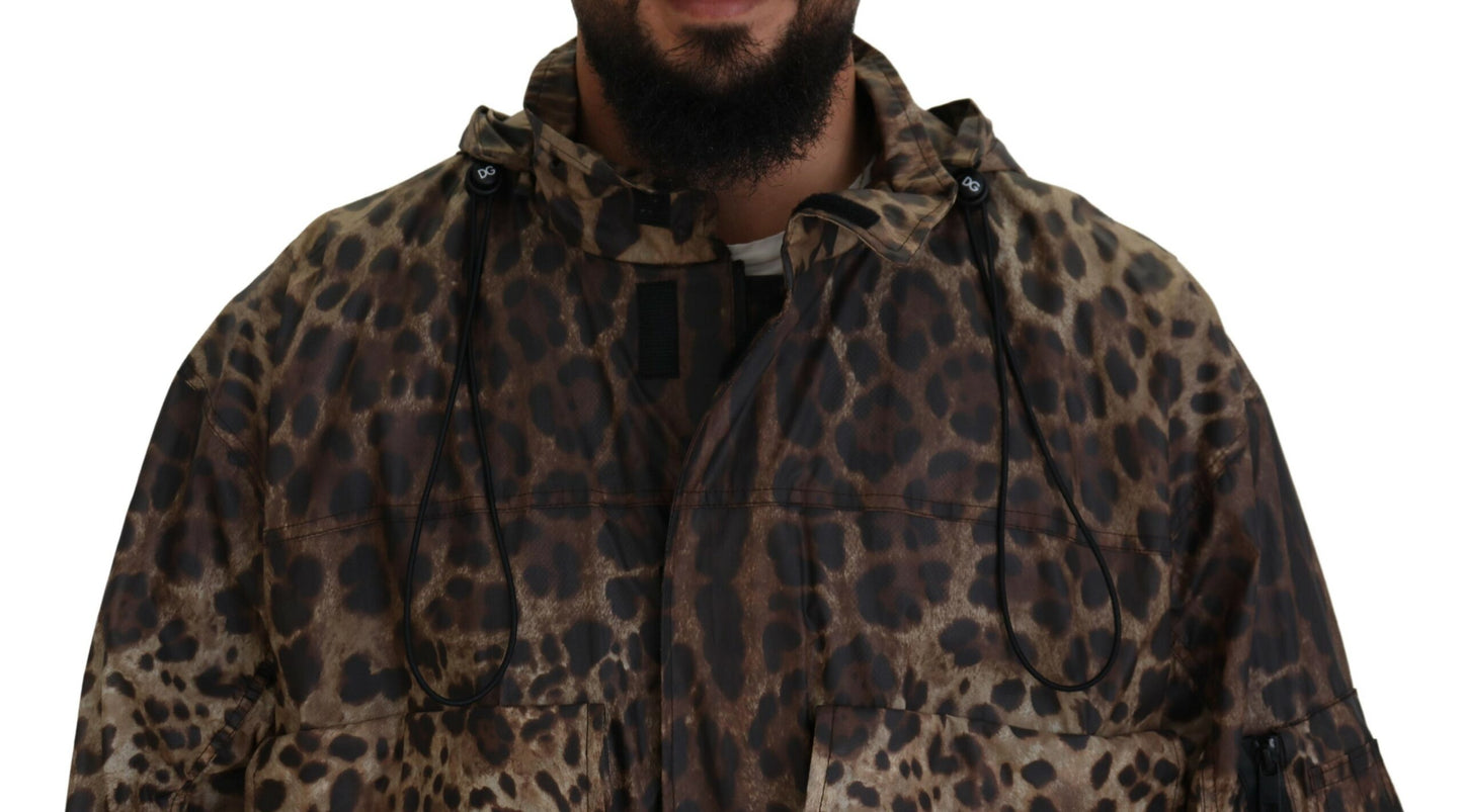 Braune Leoparden Print Männer Kapuzenjacke