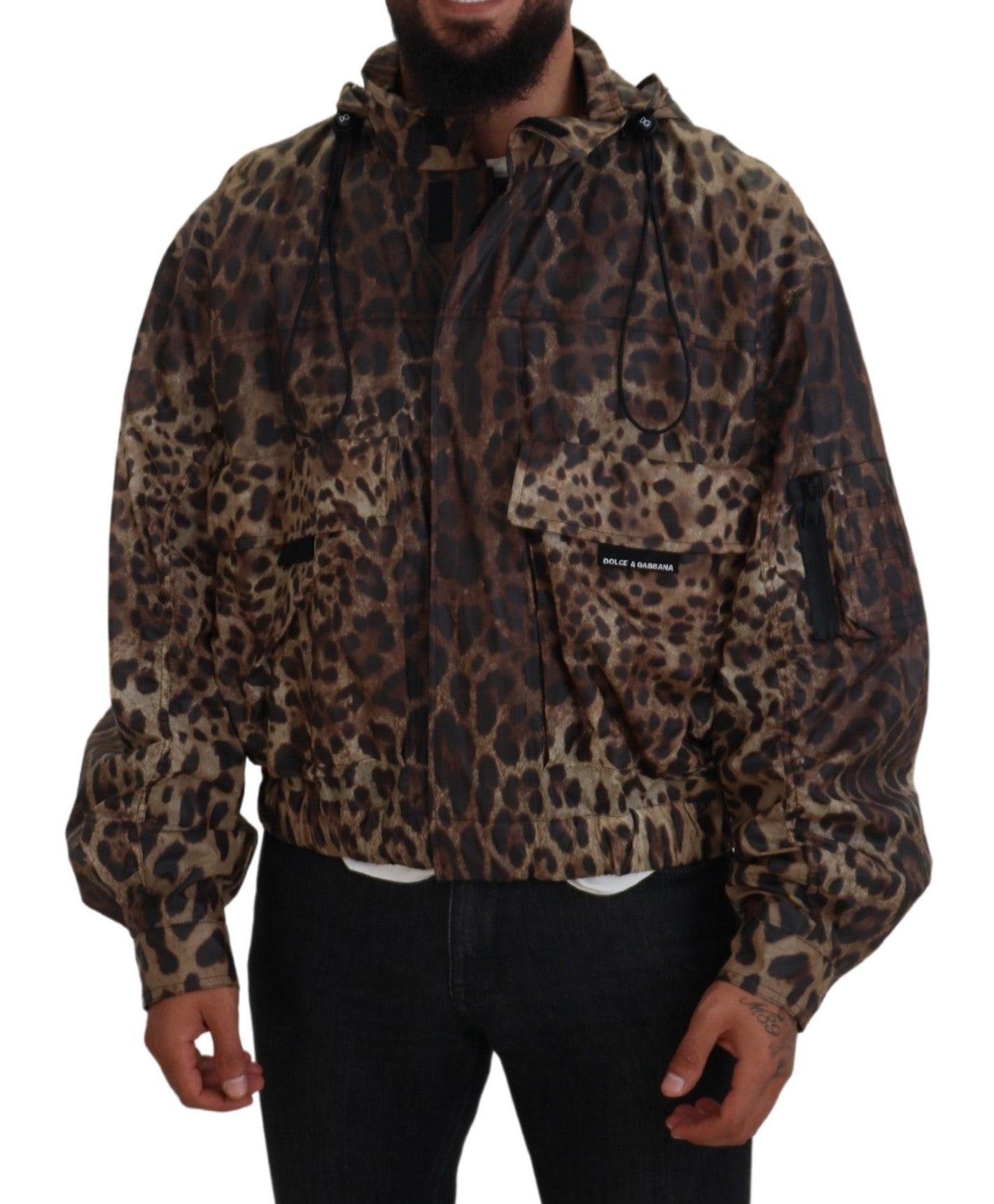 Braune Leoparden Print Männer Kapuzenjacke