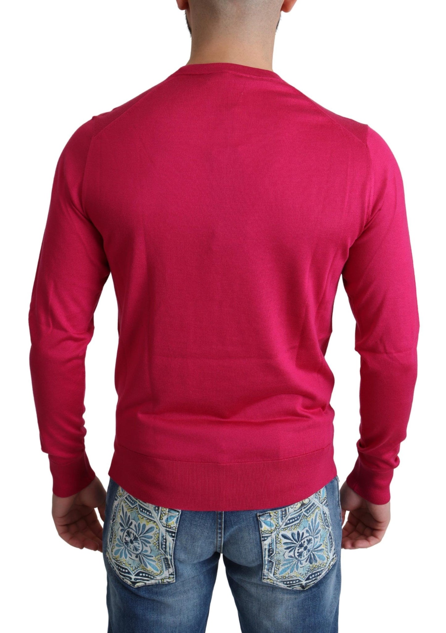Rosa Seidenpullover mit Rundhalsausschnitt Top Sweater