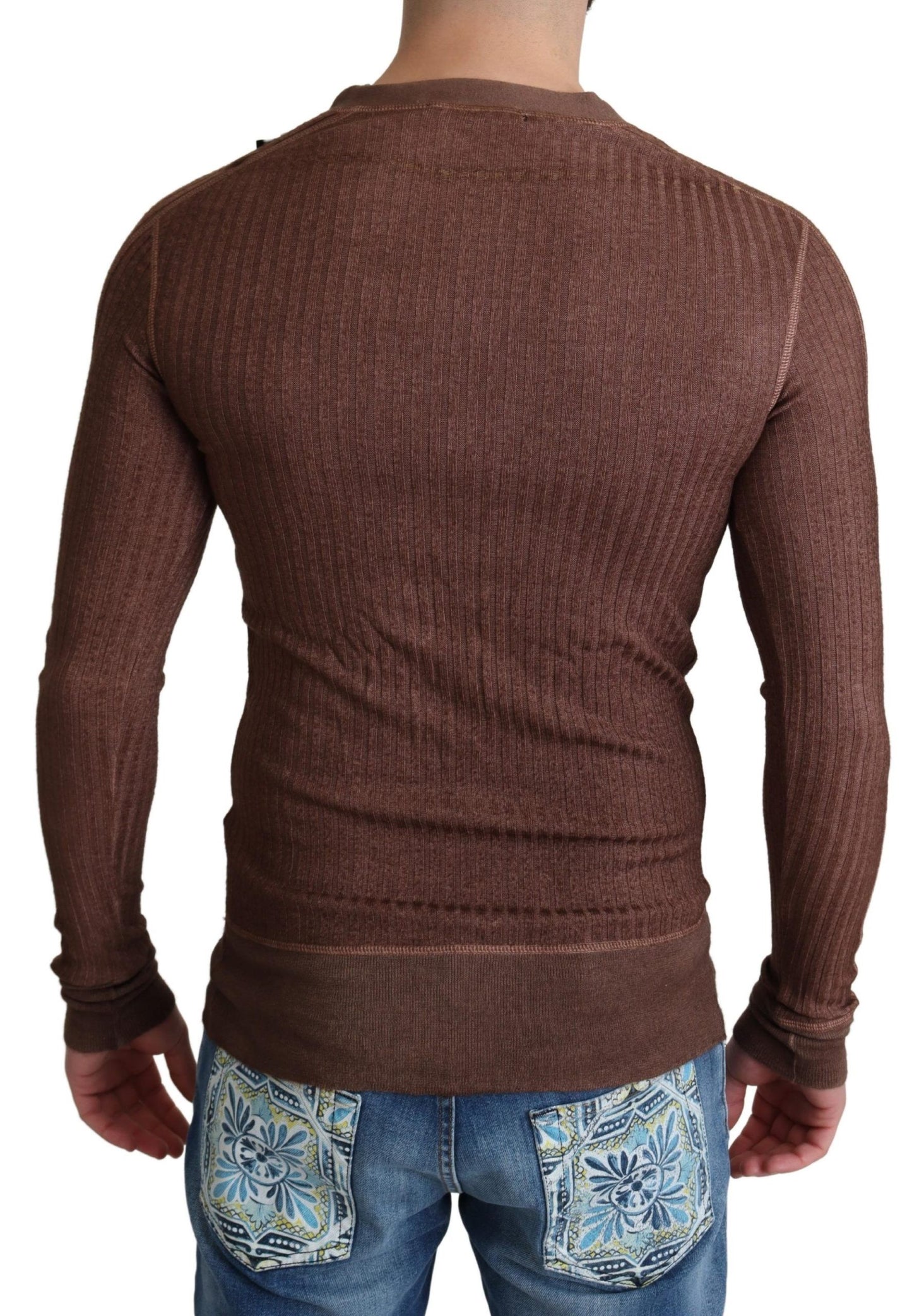 Braune Logo-Knopf-Strickjacke mit V-Ausschnitt