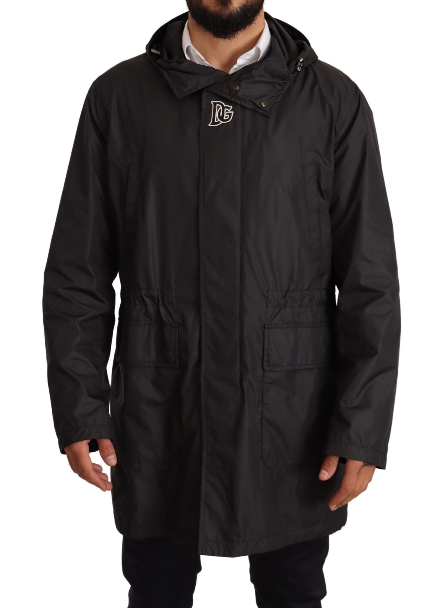 Schwarzer Kapuzenmantel Herren Trenchcoat Jacke