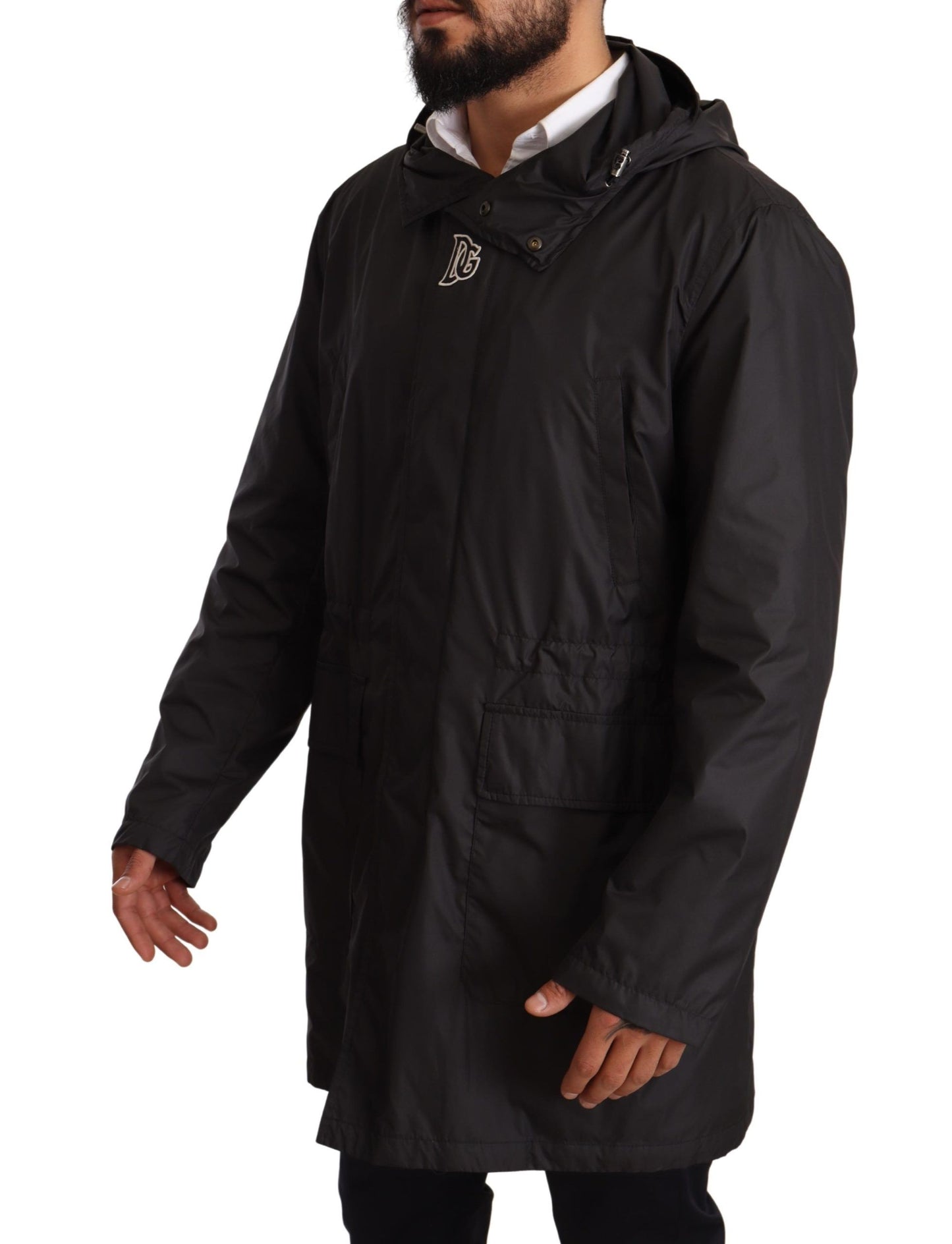 Schwarzer Kapuzenmantel Herren Trenchcoat Jacke