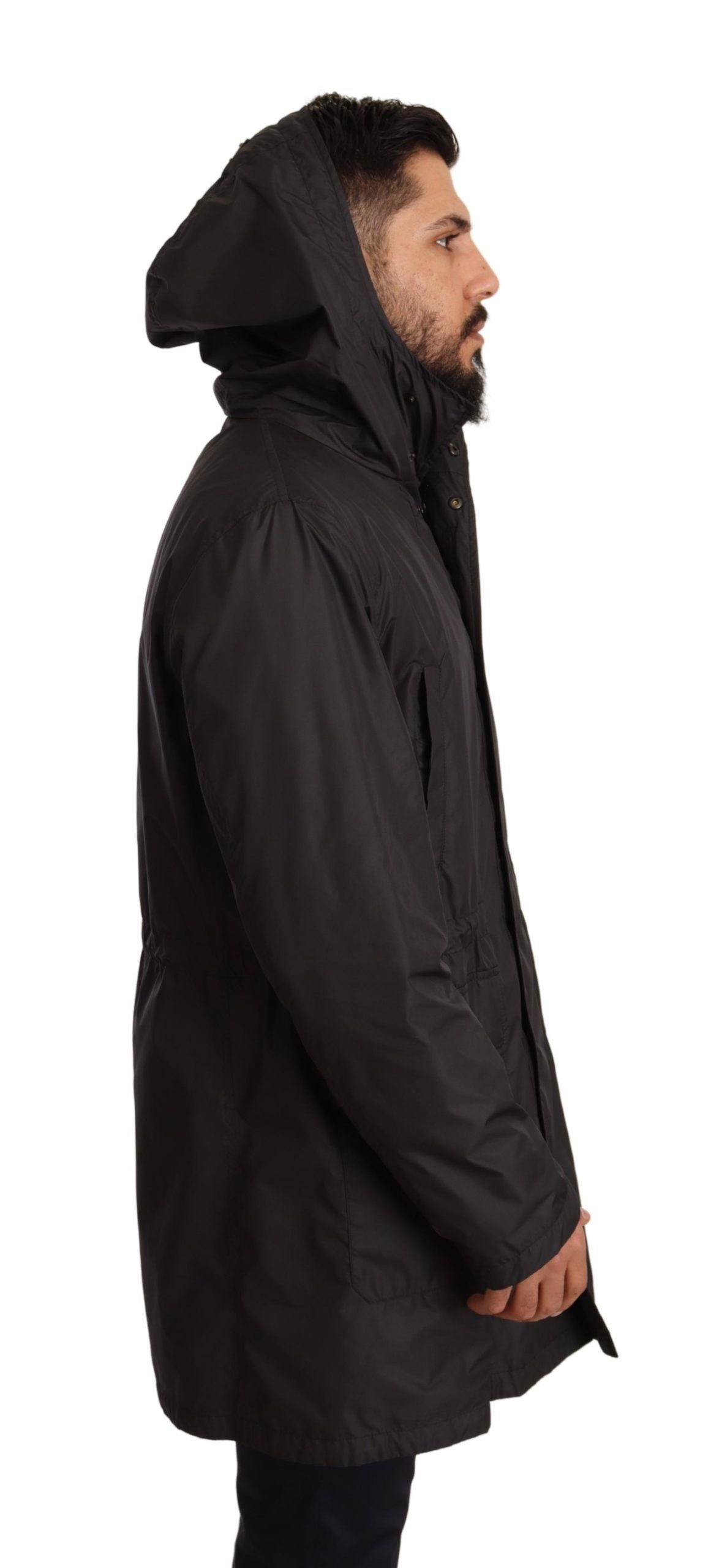 Schwarzer Kapuzenmantel Herren Trenchcoat Jacke