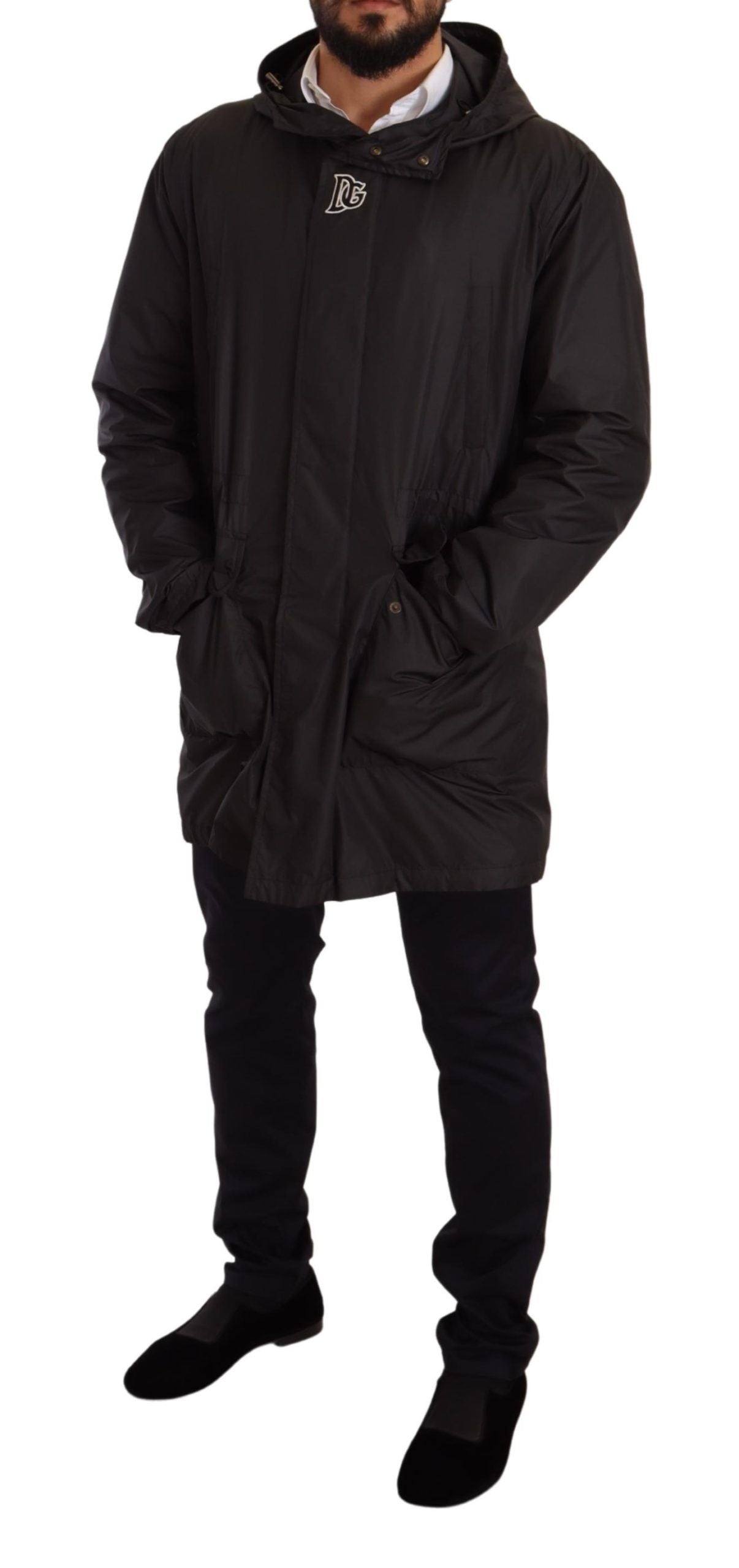 Schwarzer Kapuzenmantel Herren Trenchcoat Jacke