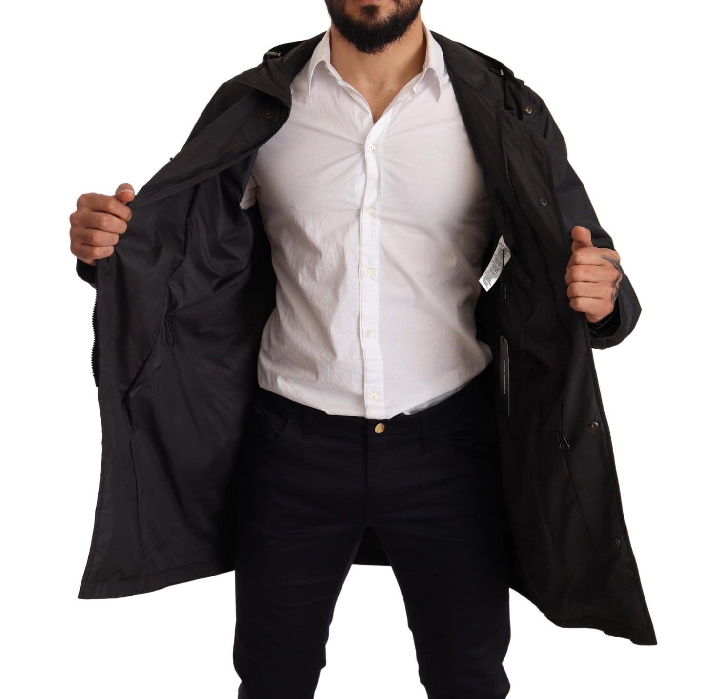 Schwarzer Kapuzenmantel Herren Trenchcoat Jacke