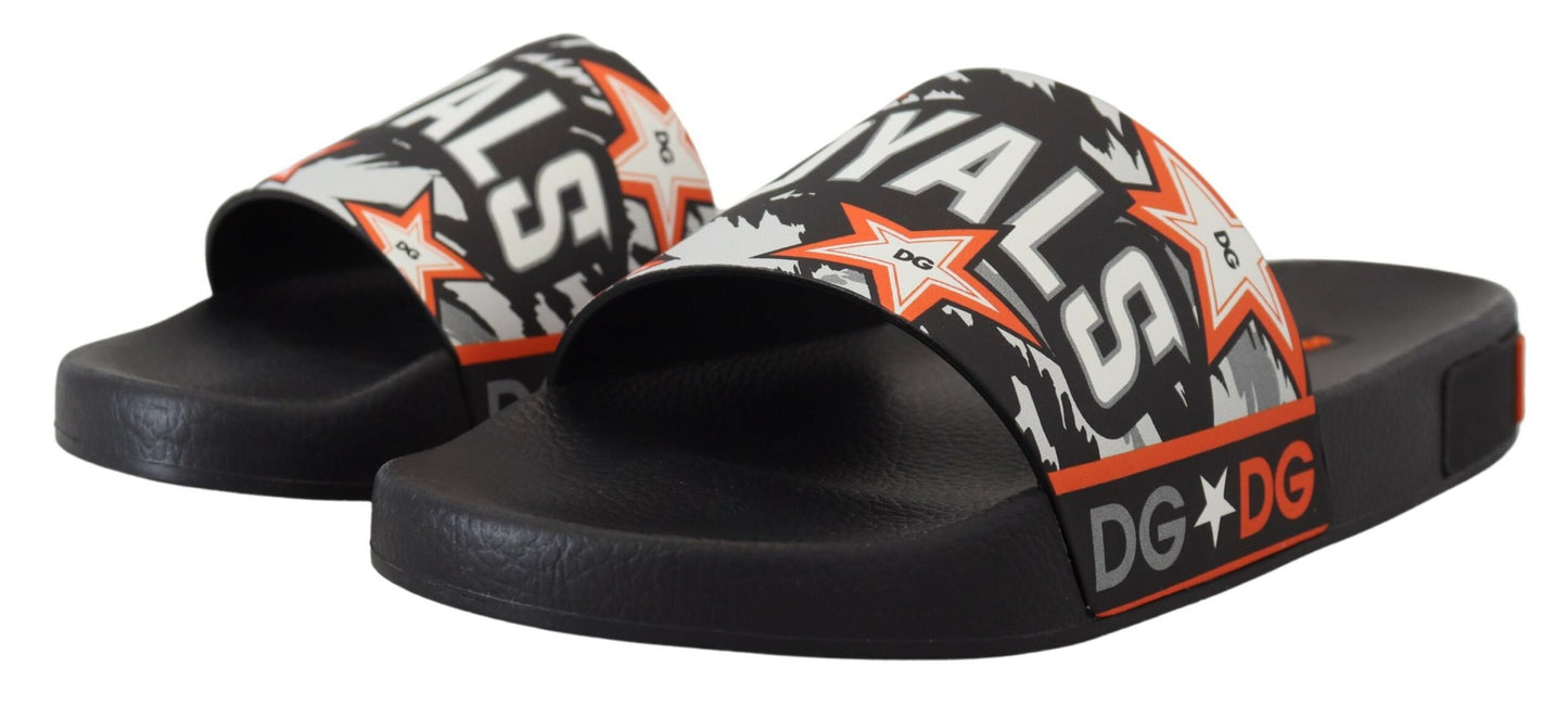 Schwarz Orange Royals Gummi-Sandalen Rutschen Slip On