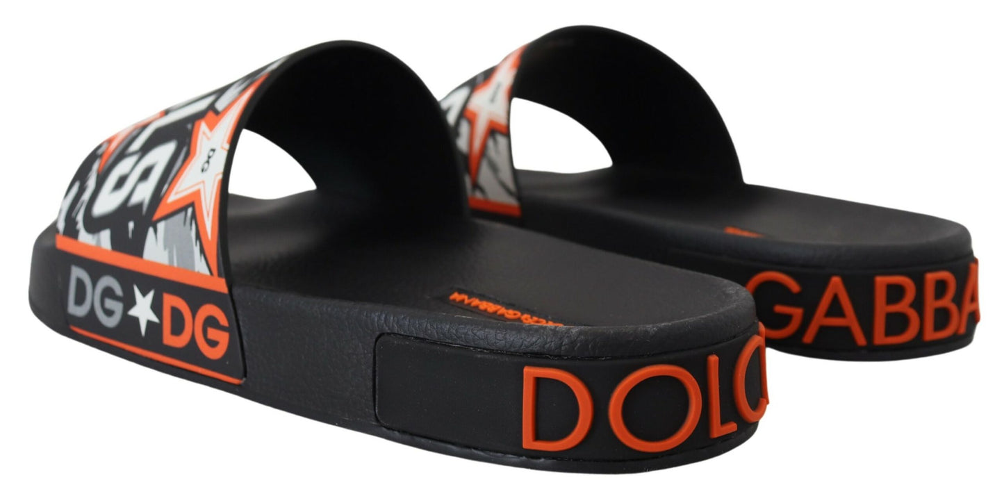 Schwarz Orange Royals Gummi-Sandalen Rutschen Slip On