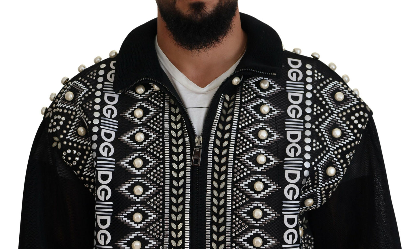 Schwarz Weiß DG Perlenverzierte Jacke