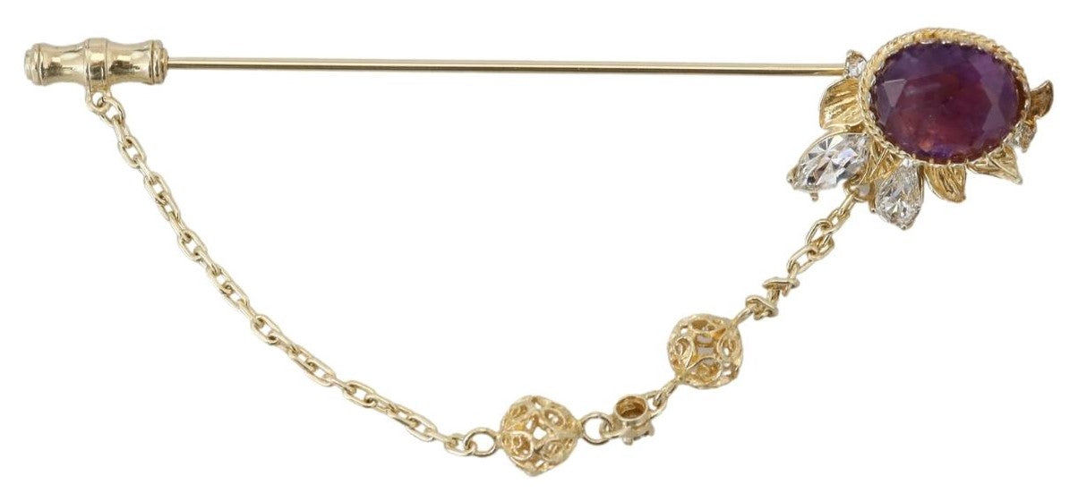 Gold Ton 925 Sterling Silber Kristall Kette Pin Brosche