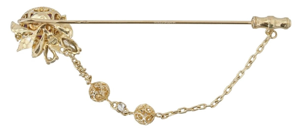 Gold Ton 925 Sterling Silber Kristall Kette Pin Brosche