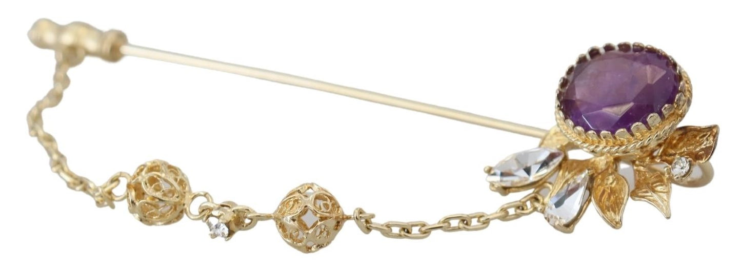 Gold Ton 925 Sterling Silber Kristall Kette Pin Brosche