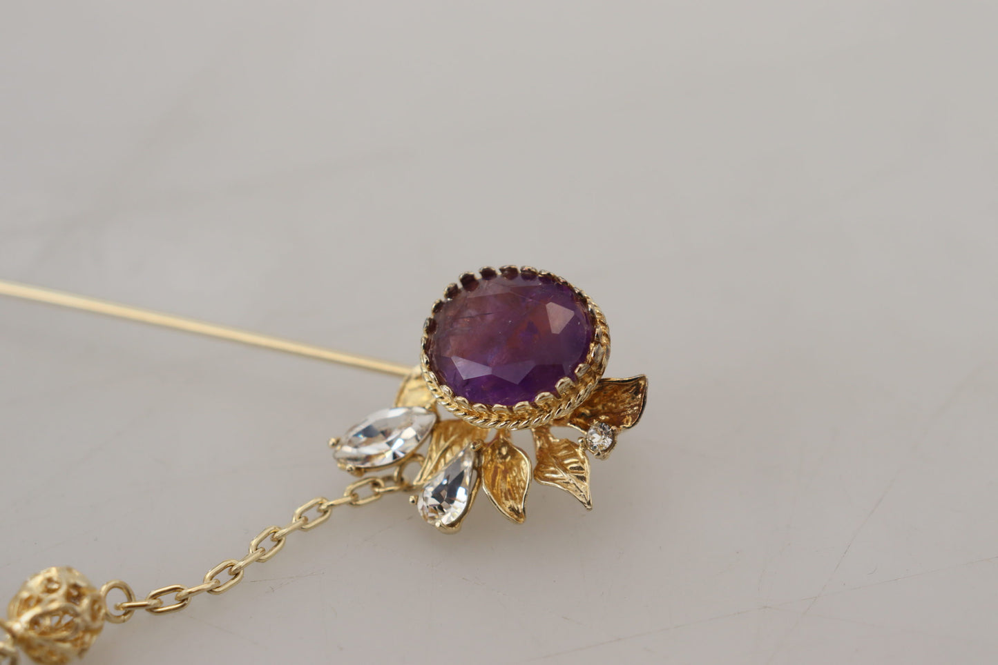 Gold Ton 925 Sterling Silber Kristall Kette Pin Brosche