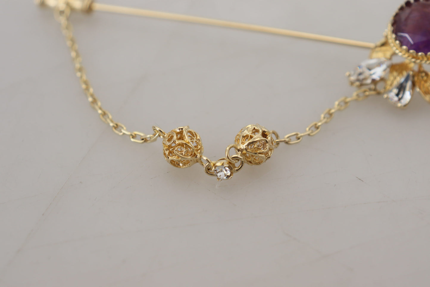 Gold Ton 925 Sterling Silber Kristall Kette Pin Brosche