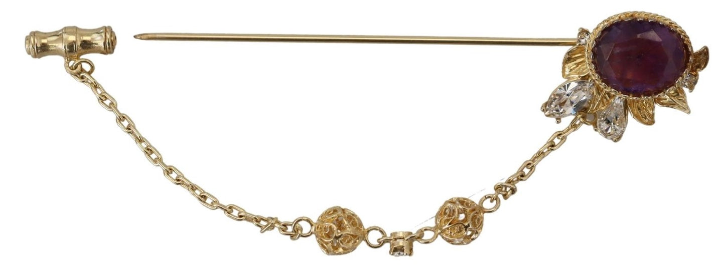 Gold Ton 925 Sterling Silber Kristall Kette Pin Brosche