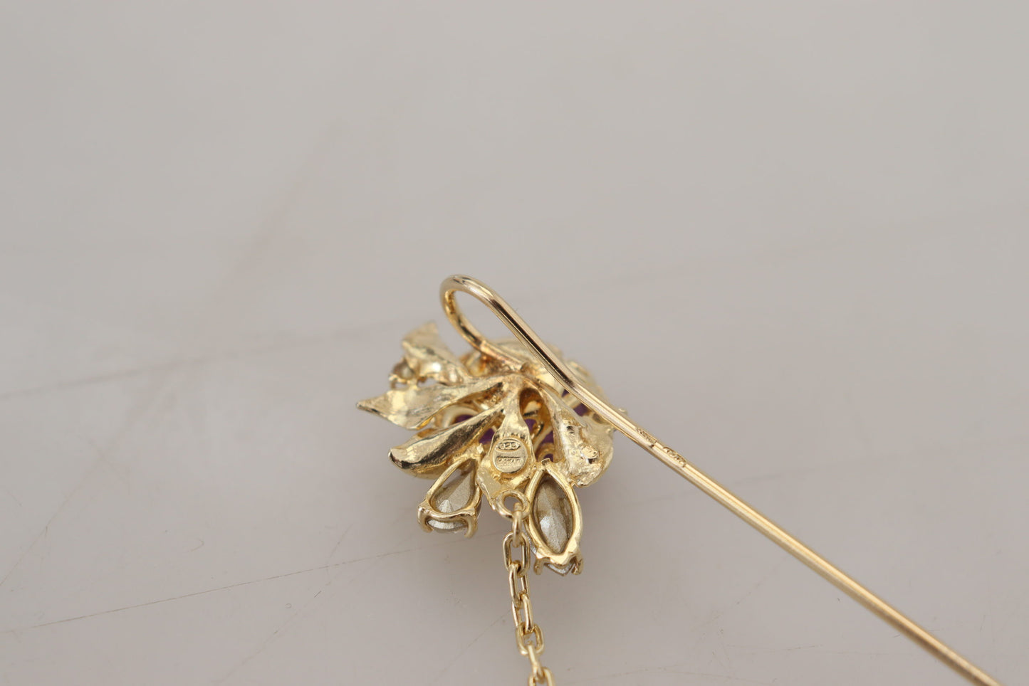 Gold Ton 925 Sterling Silber Kristall Kette Pin Brosche
