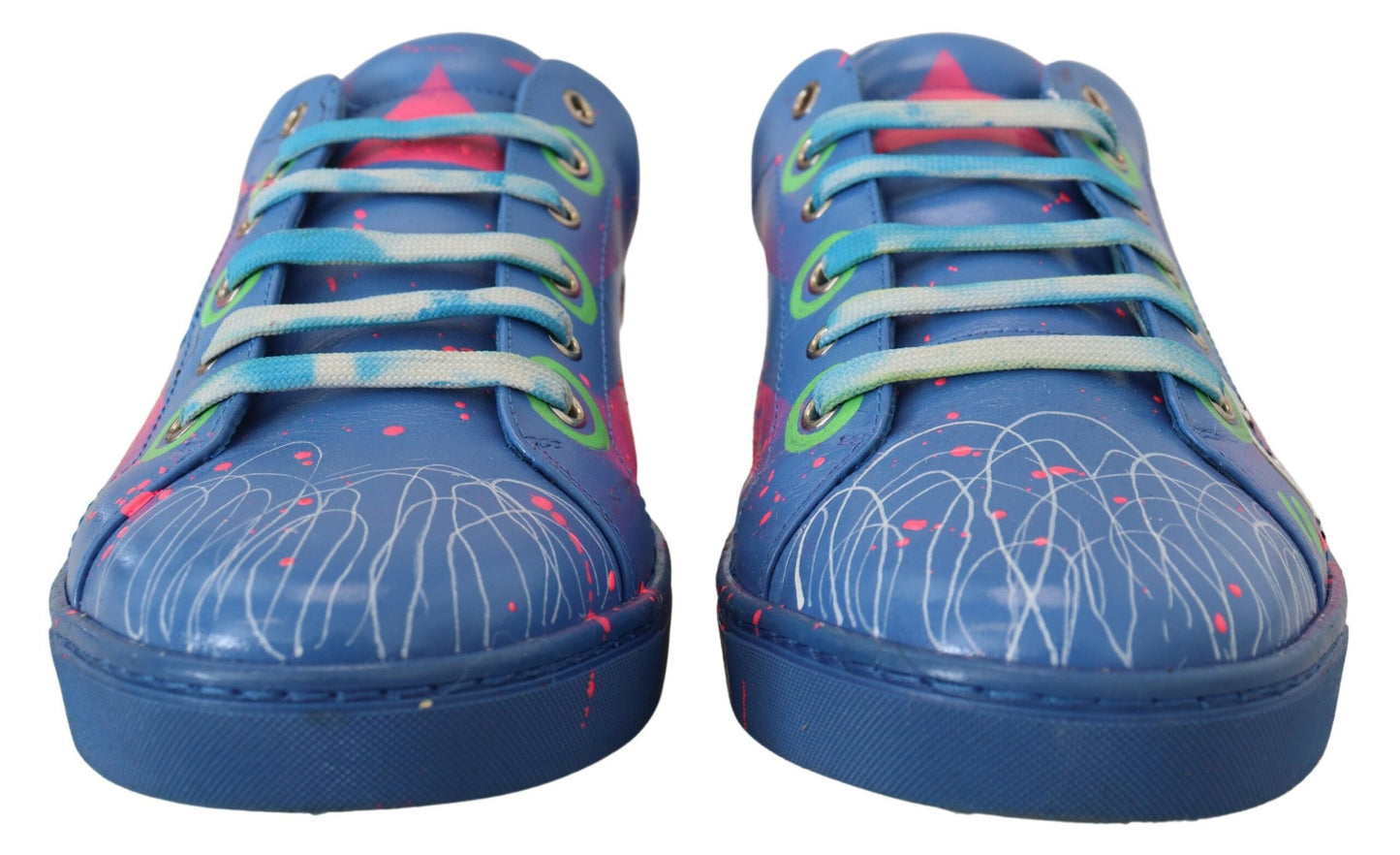Blaue Leder Turnschuhe Handbemalte Freizeitschuhe