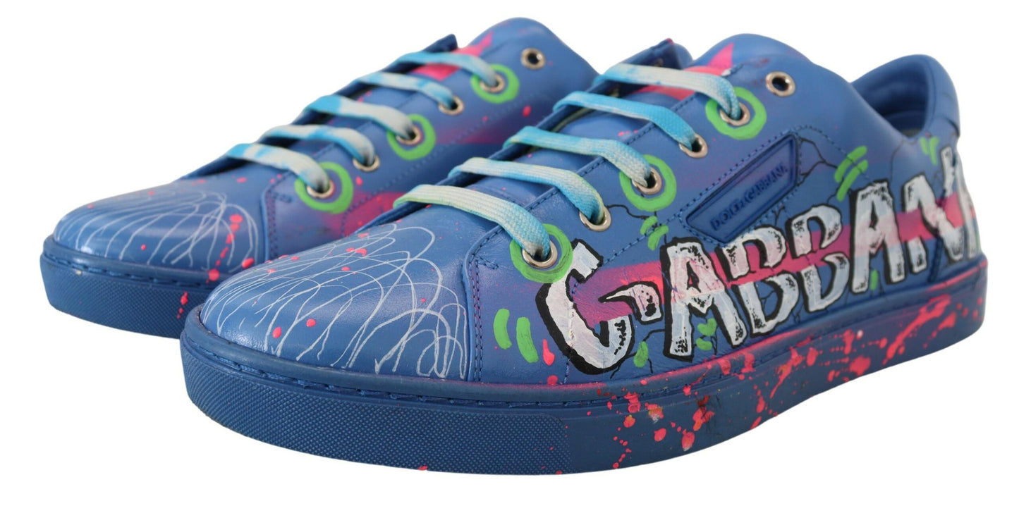 Blaue Leder Turnschuhe Handbemalte Freizeitschuhe