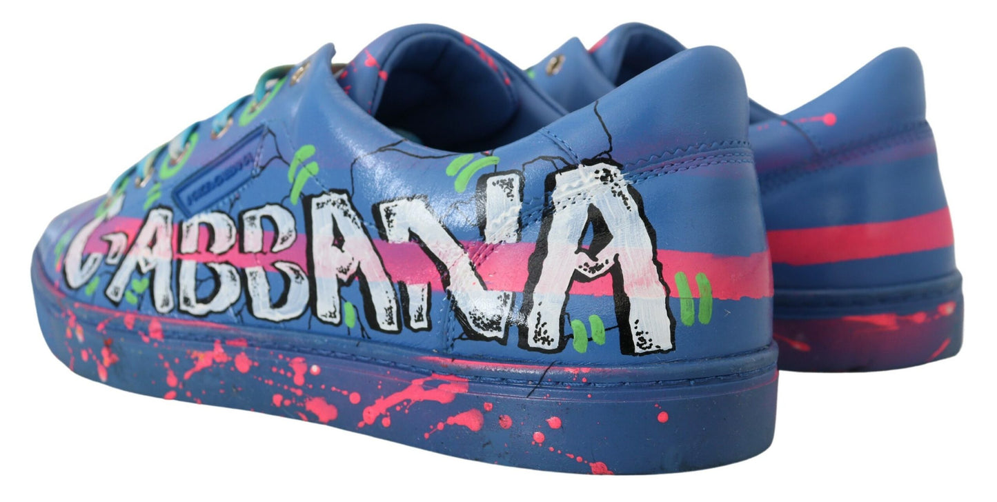Blaue Leder Turnschuhe Handbemalte Freizeitschuhe