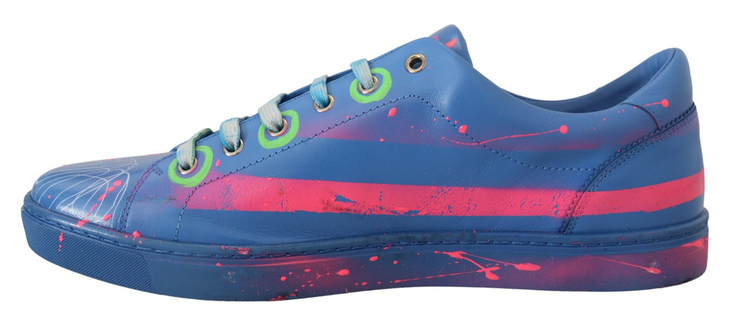 Blaue Leder Turnschuhe Handbemalte Freizeitschuhe