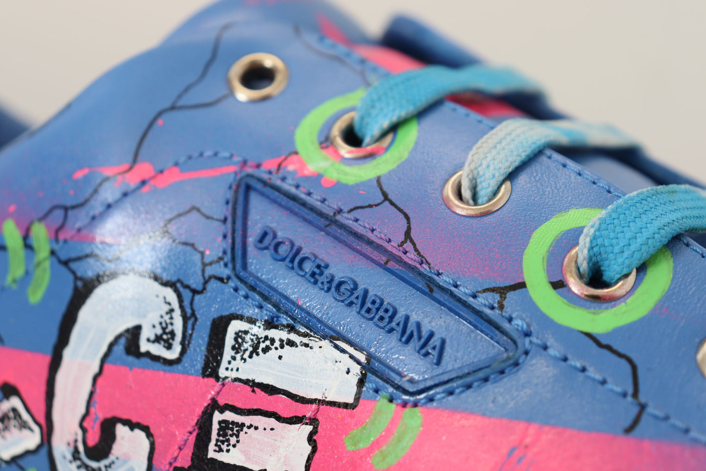 Blaue Leder Turnschuhe Handbemalte Freizeitschuhe