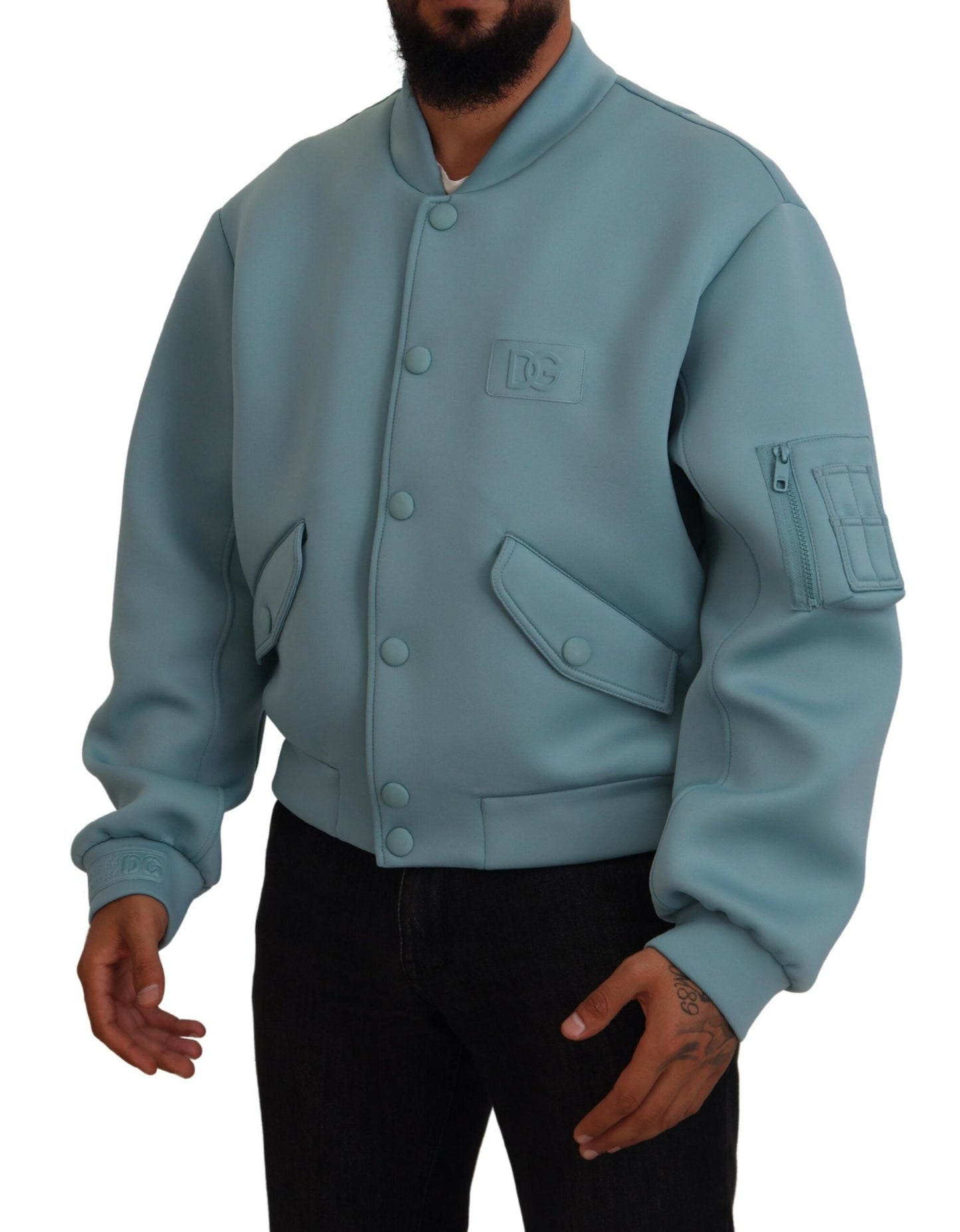 Hellblaue Polyester DG Patch Bomberjacke