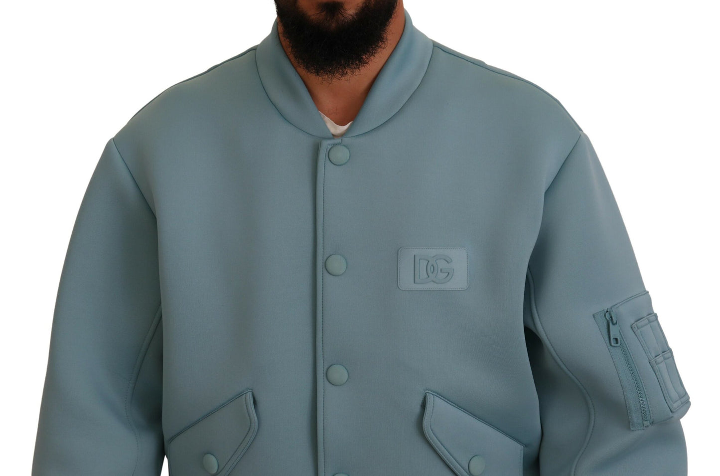 Hellblaue Polyester DG Patch Bomberjacke