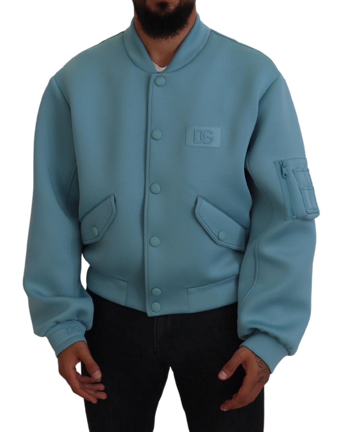 Hellblaue Polyester DG Patch Bomberjacke