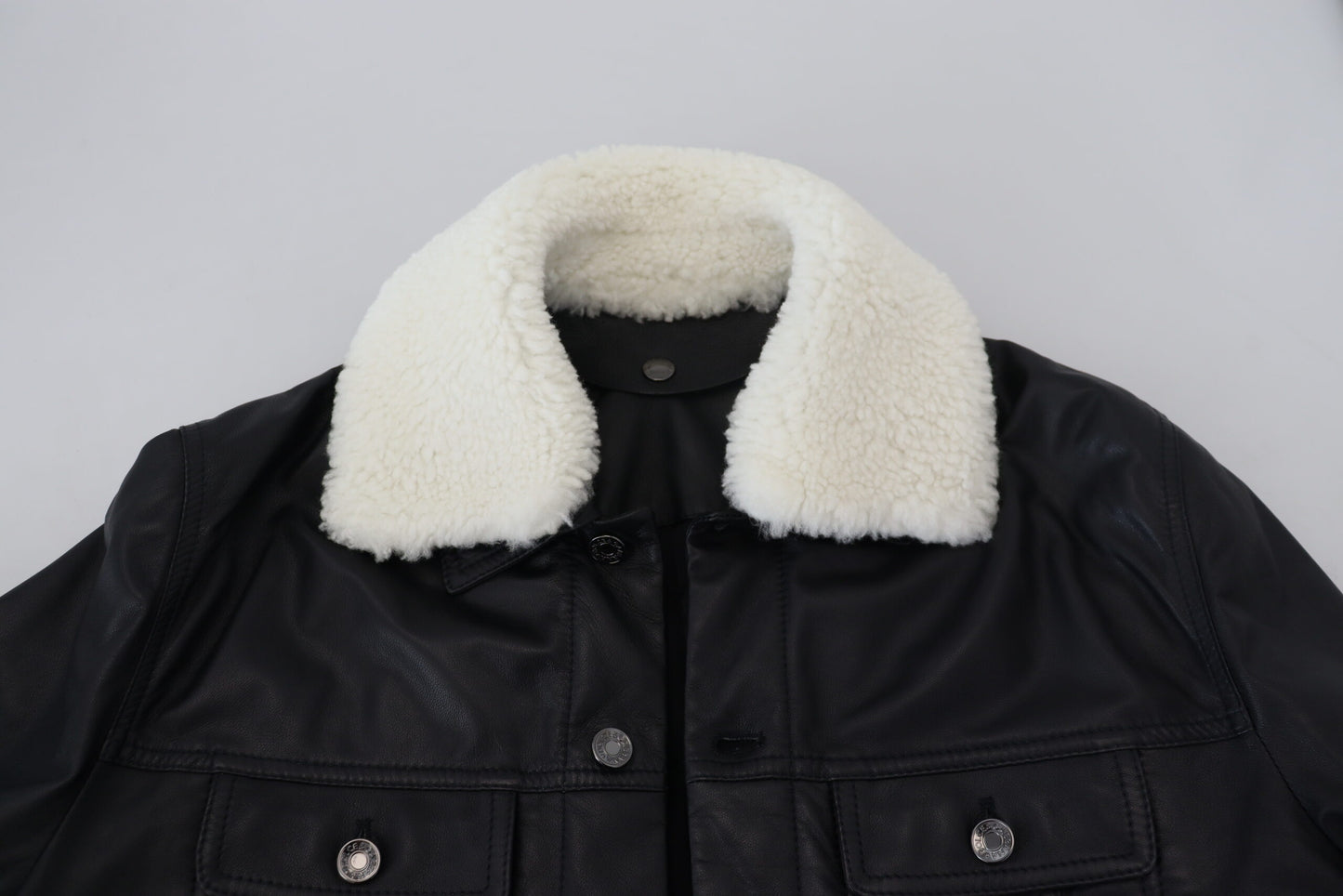 Schwarzes Lammleder mit Kragen Herrenmantel Jacke