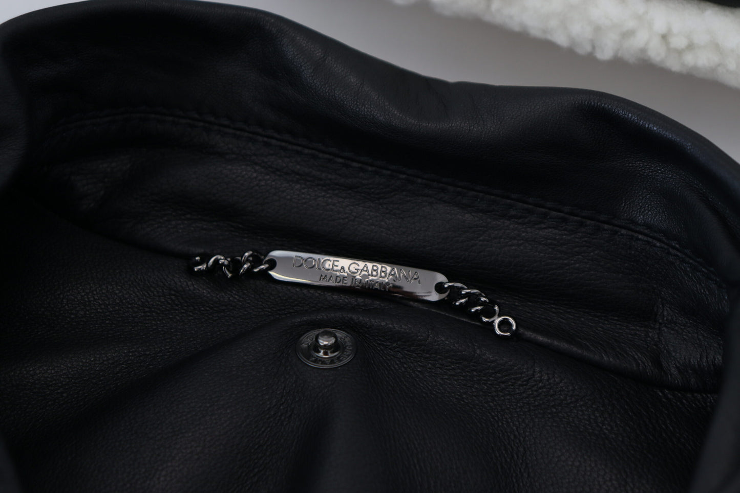 Schwarzes Lammleder mit Kragen Herrenmantel Jacke