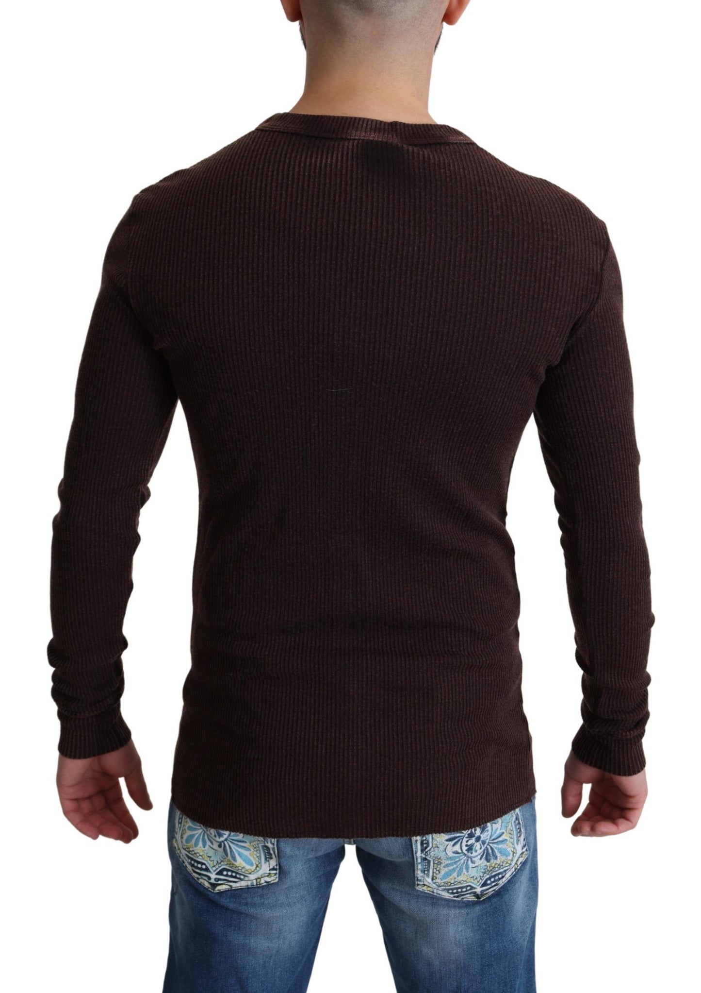 Brauner Woll-Logo-Knopf-Strickpullover