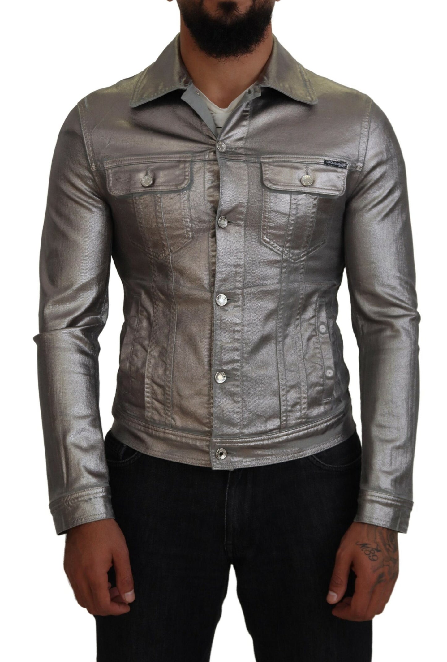 Graue Metallic-Baumwolljacke für Männer mit langen Ärmeln