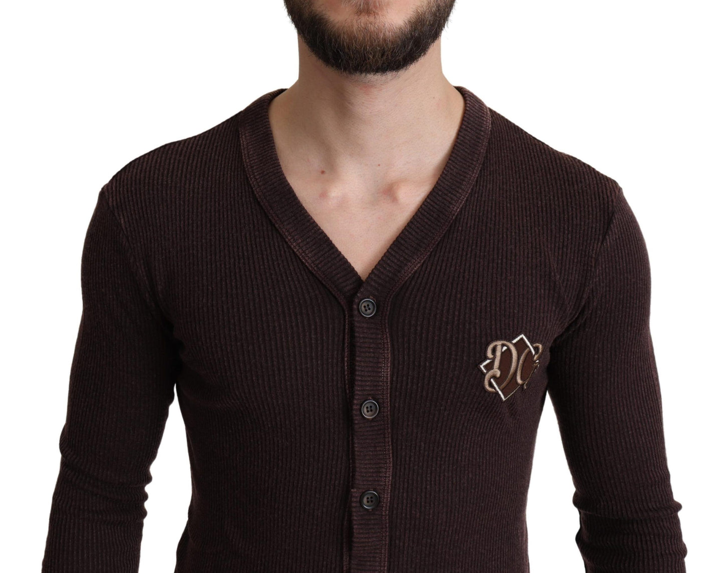 Brauner Woll-Logo-Knopf-Strickpullover