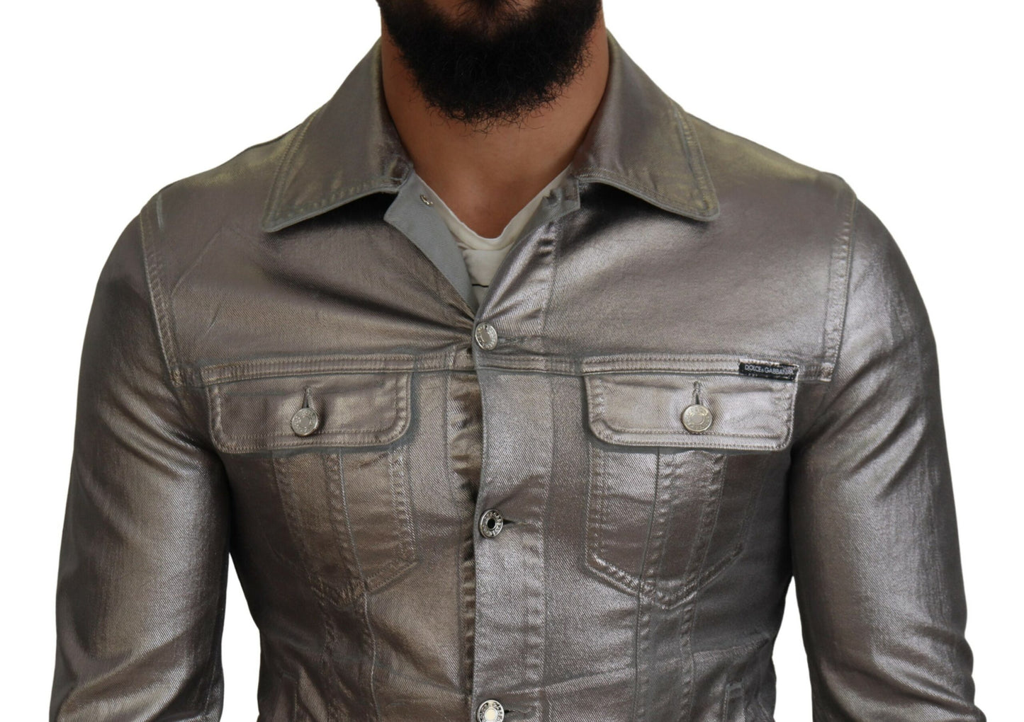 Graue Metallic-Baumwolljacke für Männer mit langen Ärmeln