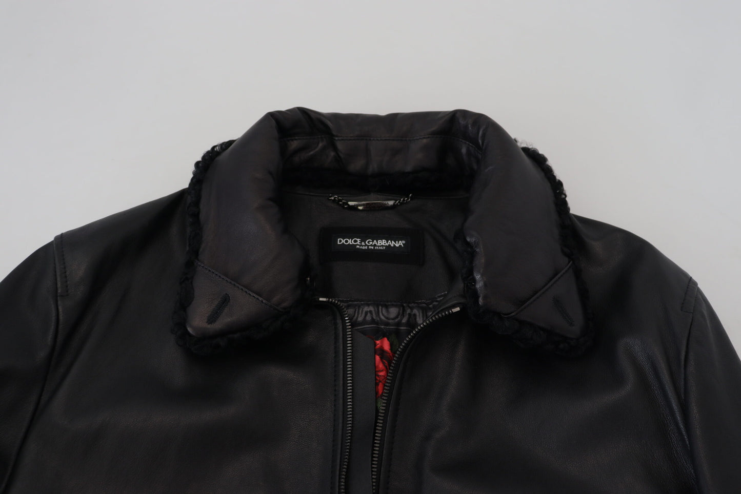Schwarzes Lammleder mit Kragen Herrenmantel Jacke