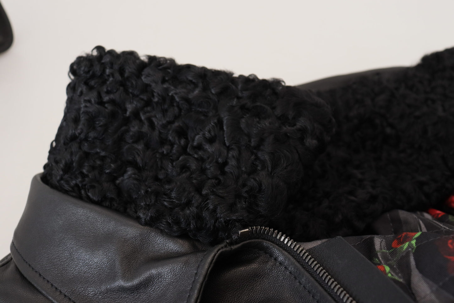 Schwarzes Lammleder mit Kragen Herrenmantel Jacke