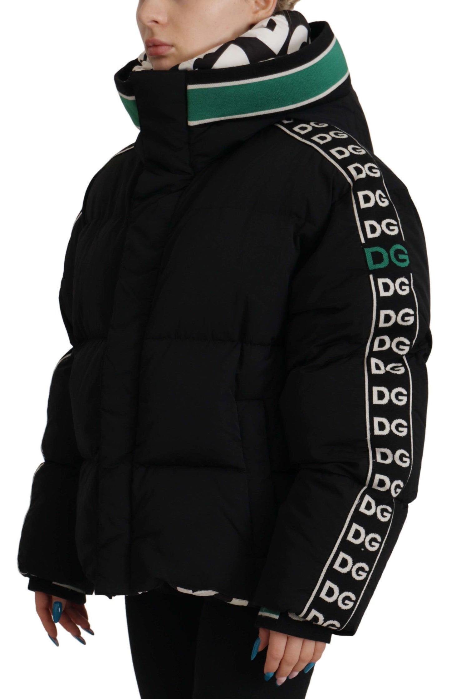 Schwarz Royal Logo Full Zip Puffer Jacke Nylon