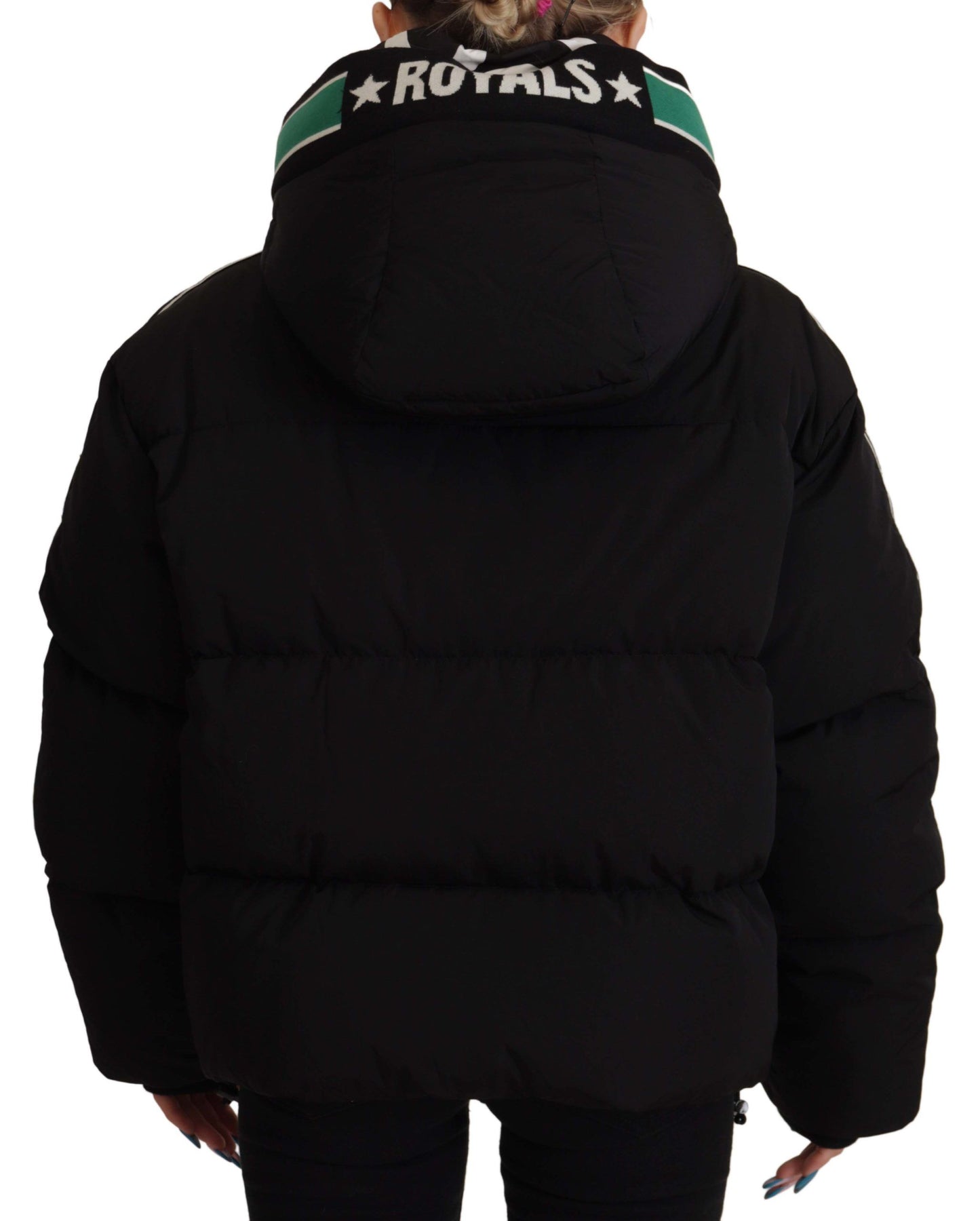 Schwarz Royal Logo Full Zip Puffer Jacke Nylon
