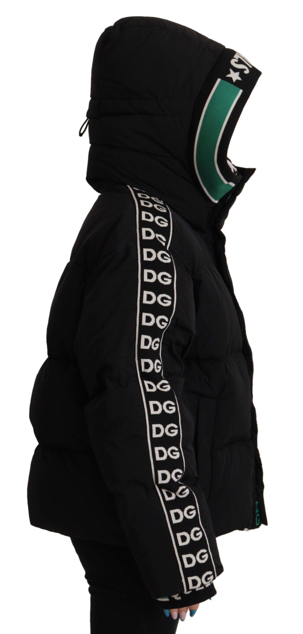 Schwarz Royal Logo Full Zip Puffer Jacke Nylon