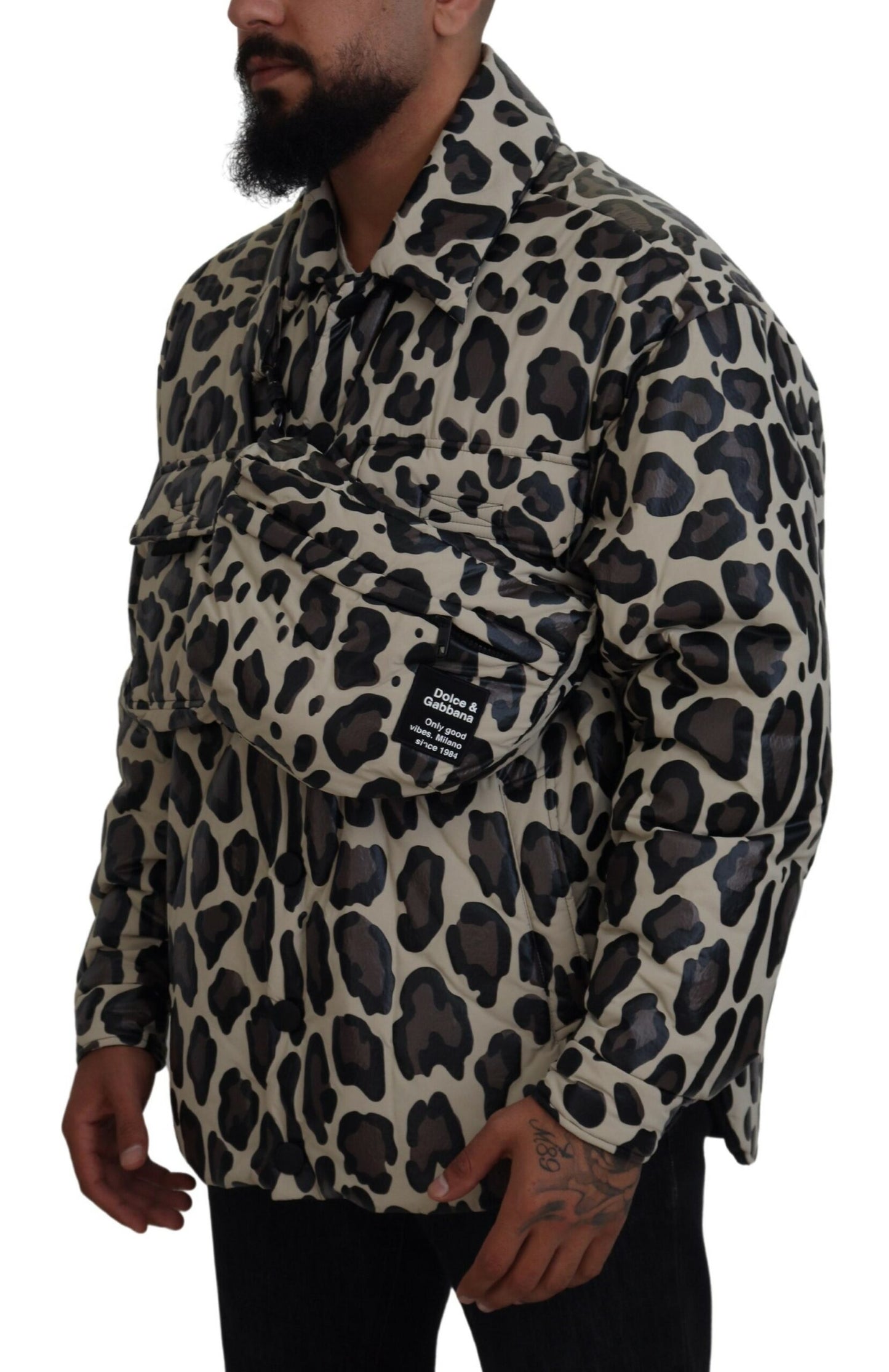 Multicolor Leopard Parka Mantel Brusttasche Jacke 2 Stück