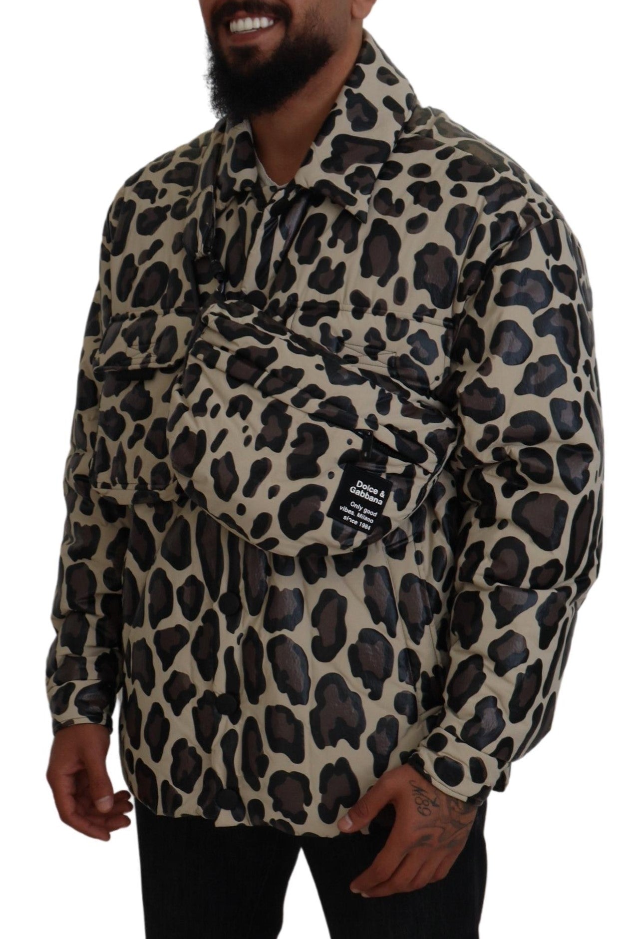 Multicolor Leopard Parka Mantel Brusttasche Jacke 2 Stück