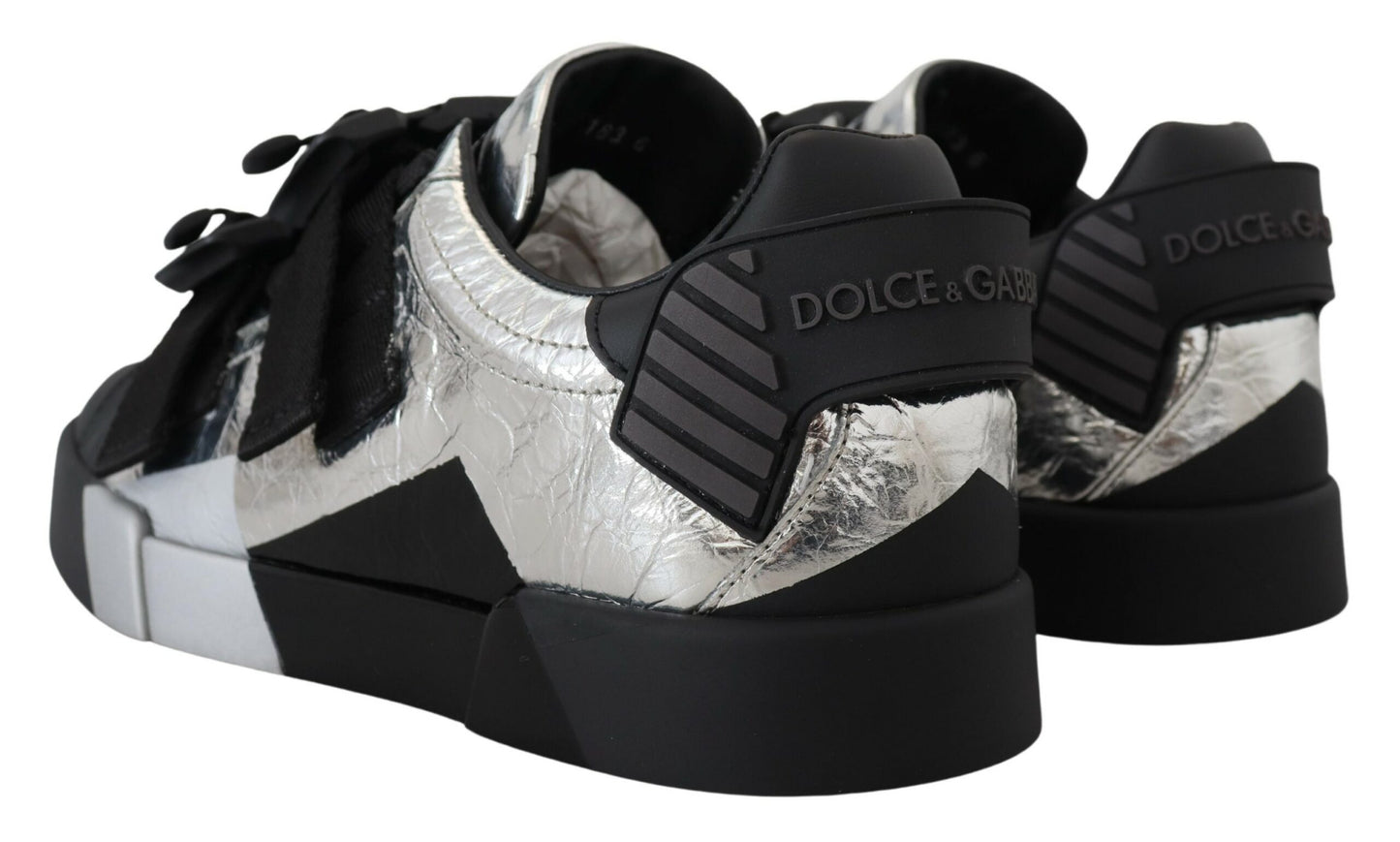 Schwarz Silber Leder Low Top Sneakers Freizeitschuhe