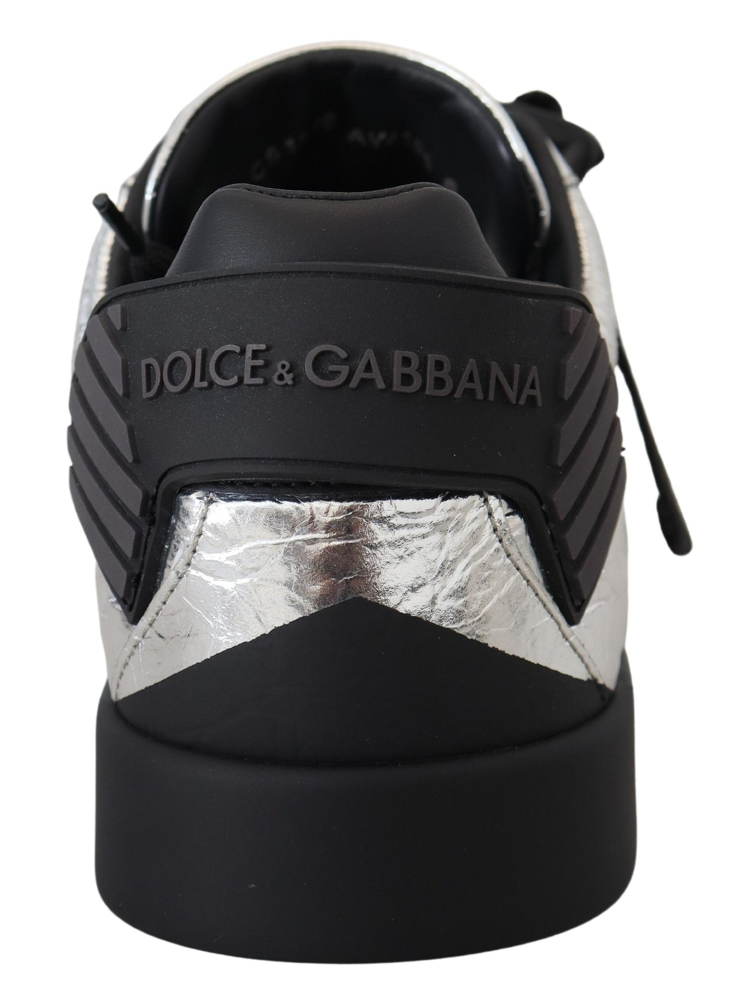 Schwarz Silber Leder Low Top Sneakers Freizeitschuhe