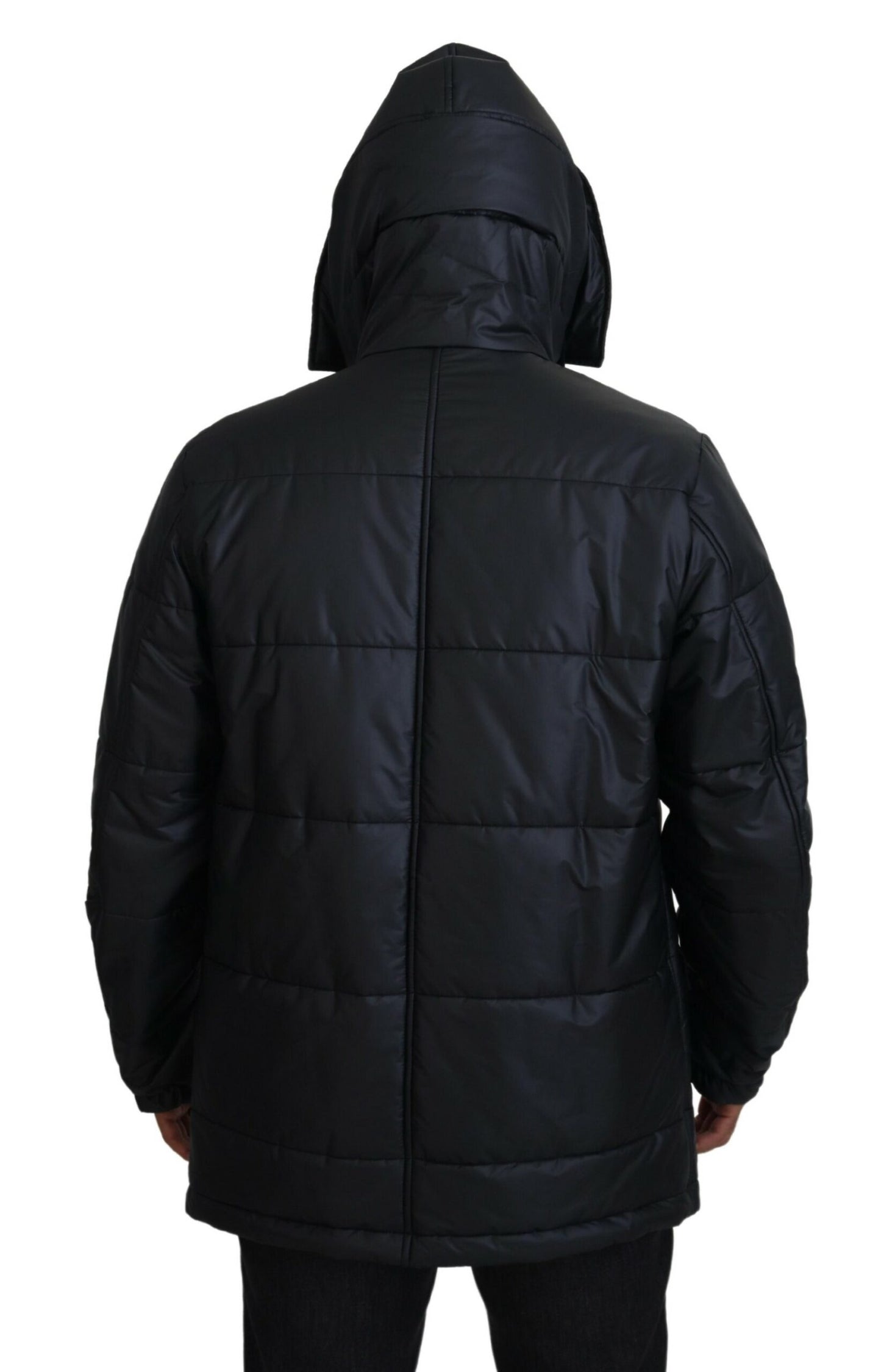 Schwarzer Polyester-Parka-Mantel mit Kapuze Winterjacke