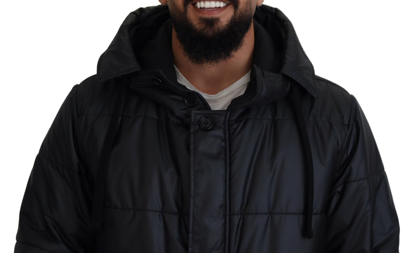 Schwarzer Polyester-Parka-Mantel mit Kapuze Winterjacke